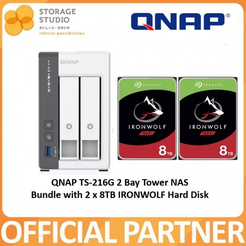 QNAP TS-216G Bundle With 2 x 8TB SEAGATE IronWolf Hard Disk. Singapore Warranty 2 Years